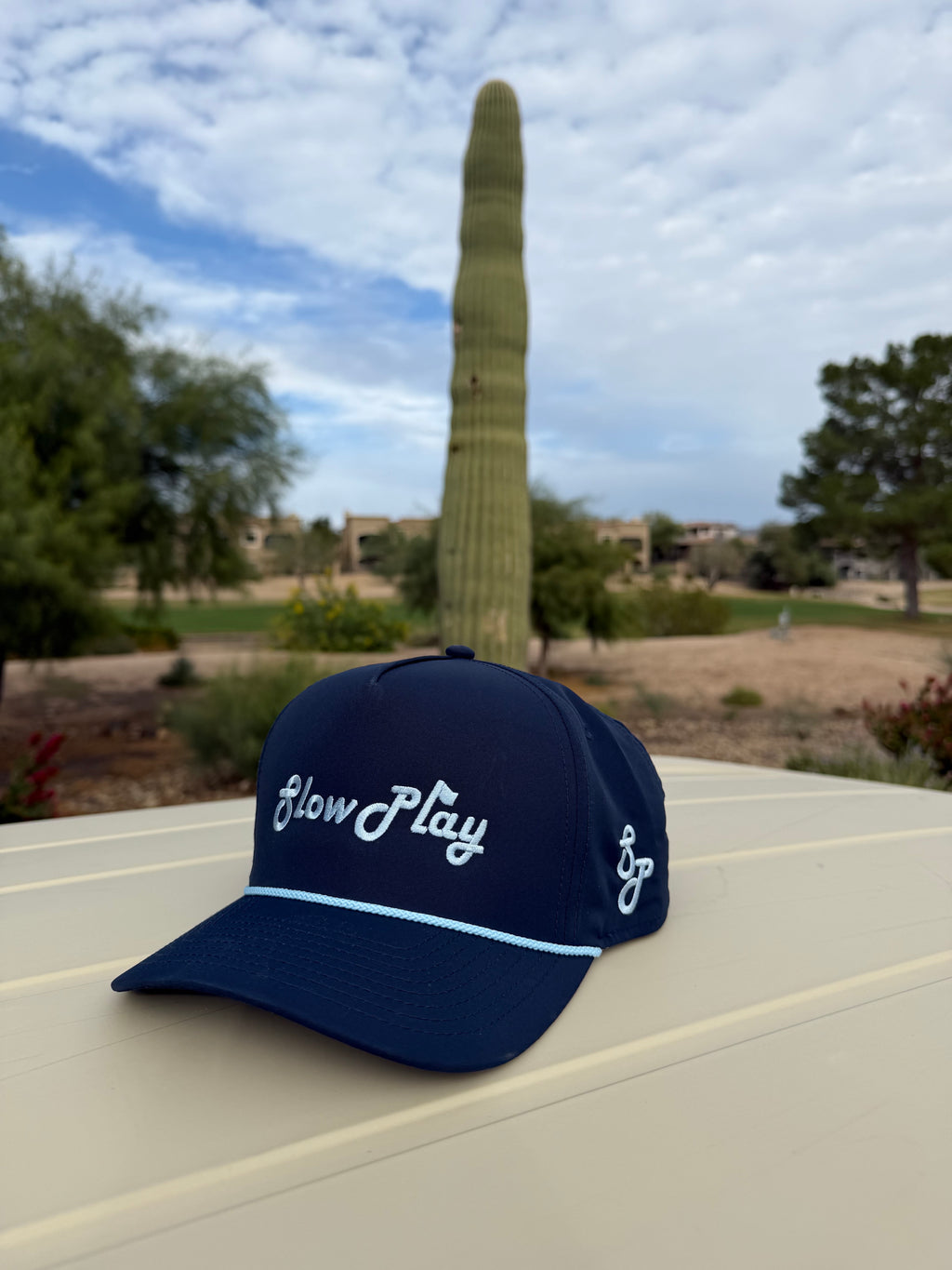 Navy Blue Slow Play Golfing Hat w/ Light Blue Rope