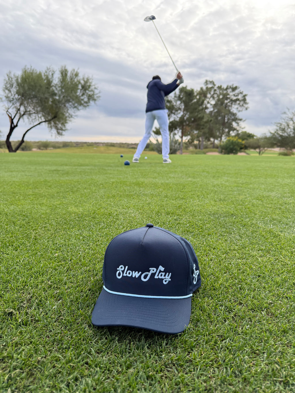 Navy Blue Slow Play Golfing Hat w/ Light Blue Rope