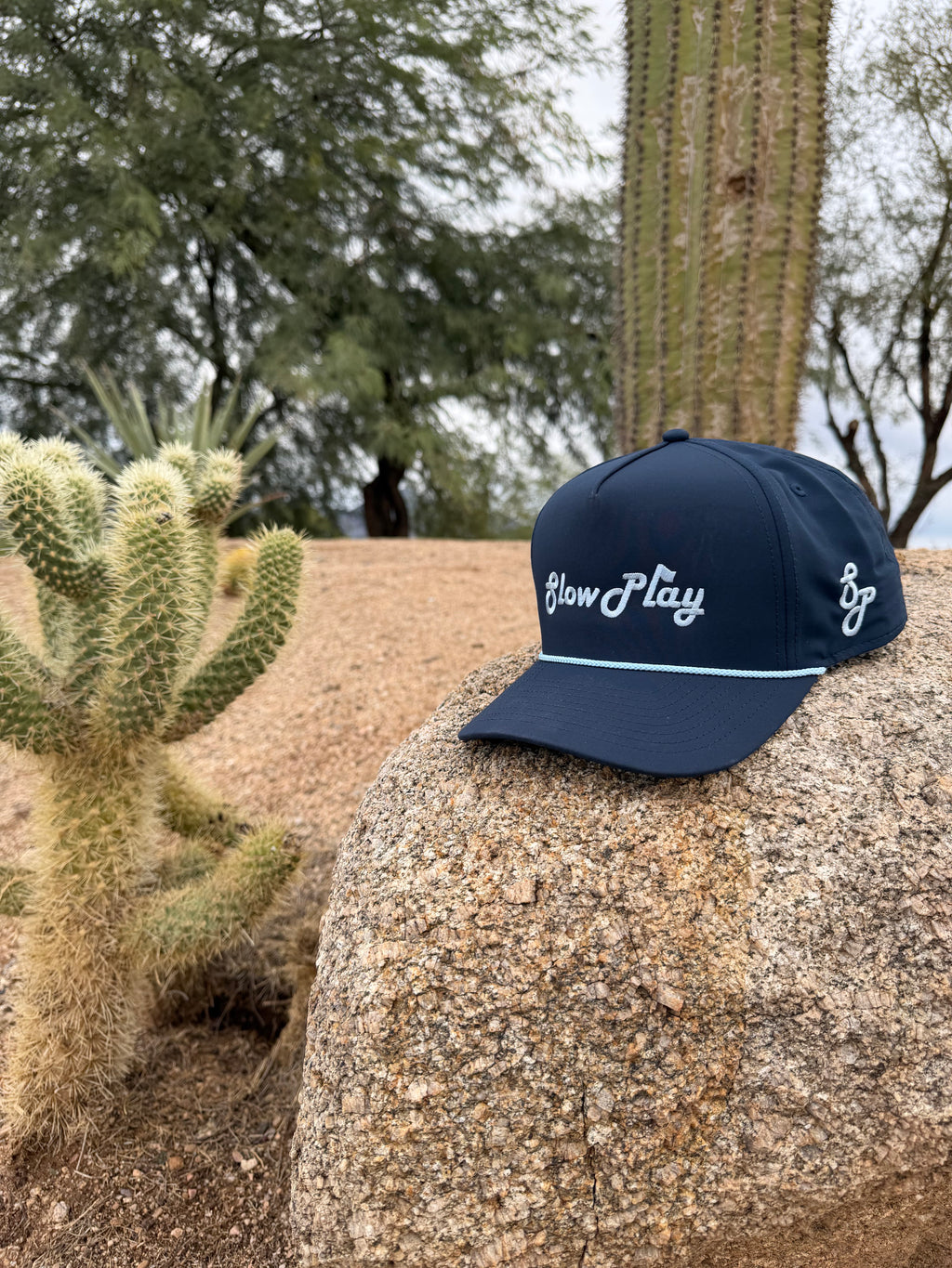 Navy Blue Slow Play Golfing Hat w/ Light Blue Rope
