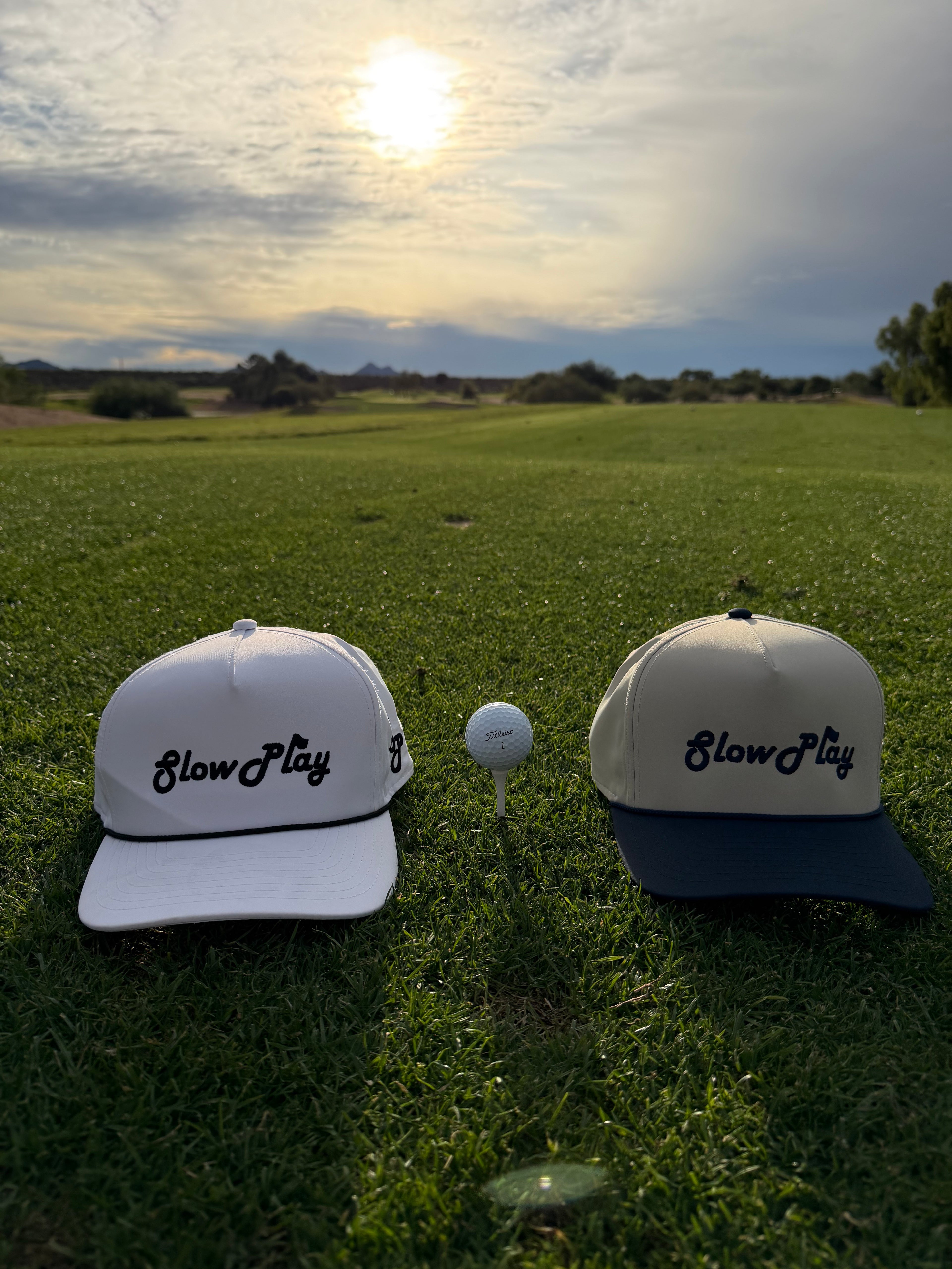 All White Slow Play Golfing Hat w/ Black Rope