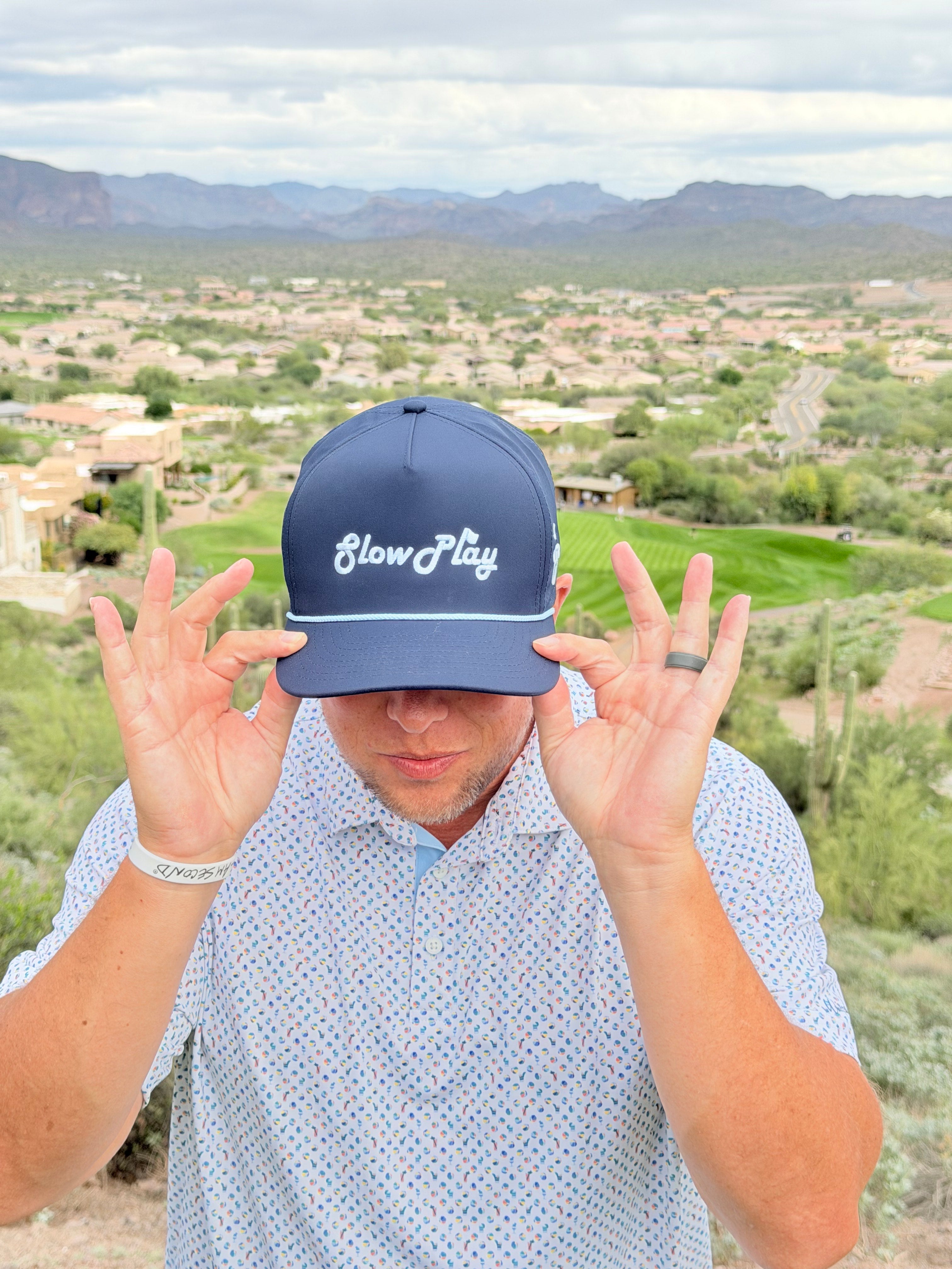 Navy Blue Slow Play Golfing Hat w/ Light Blue Rope