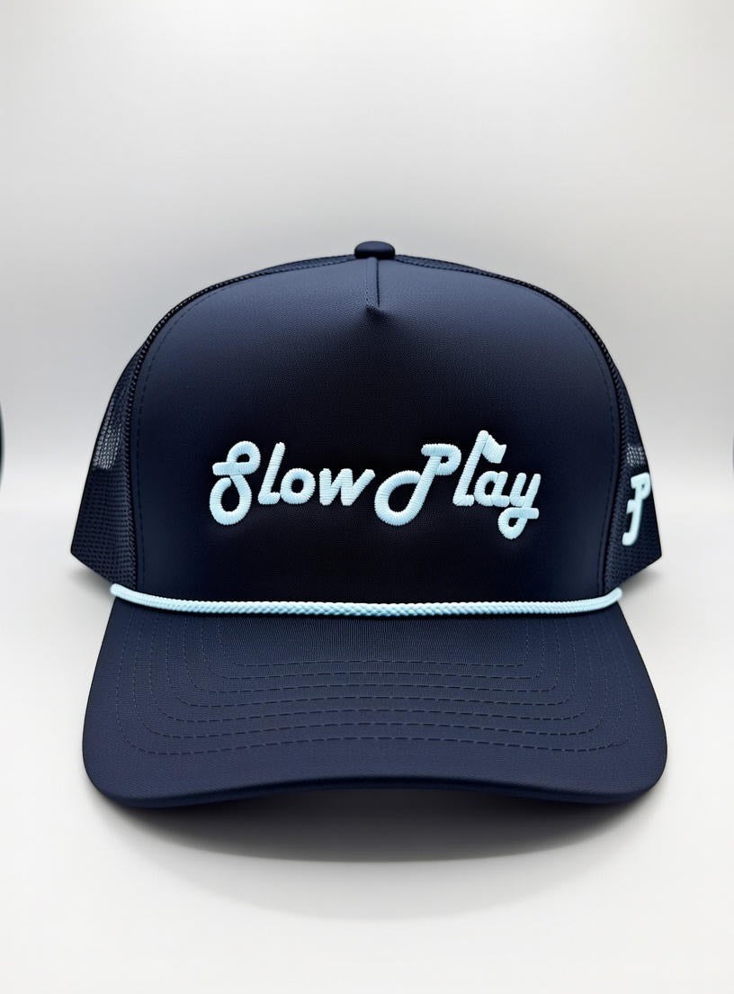 Navy Blue Slow Play Golfing Hat w/ Light Blue Rope