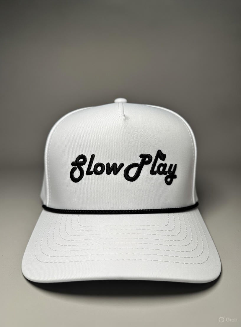 All White Slow Play Golfing Hat w/ Black Rope